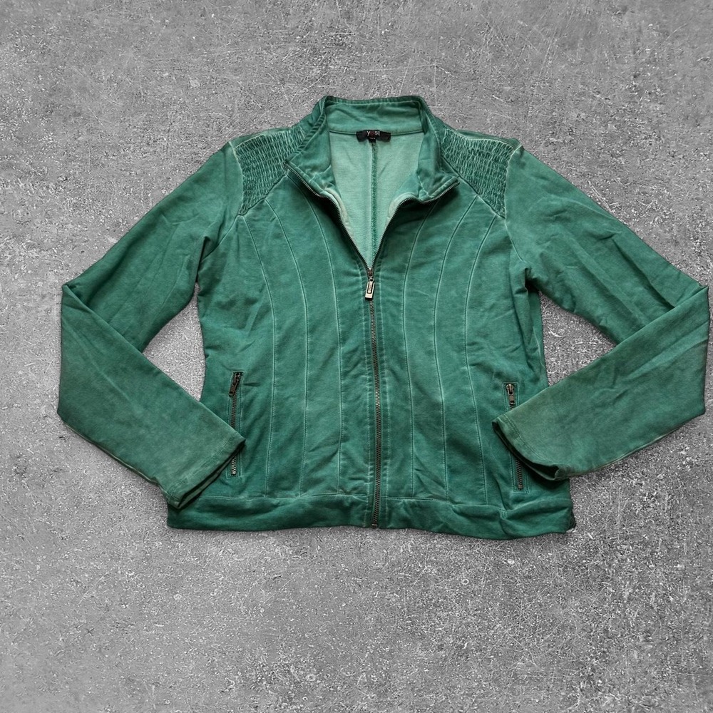 Yest Green Zip Up Jacket Womens Small Y2K Fairycore Textured Shoulder 20252/1482